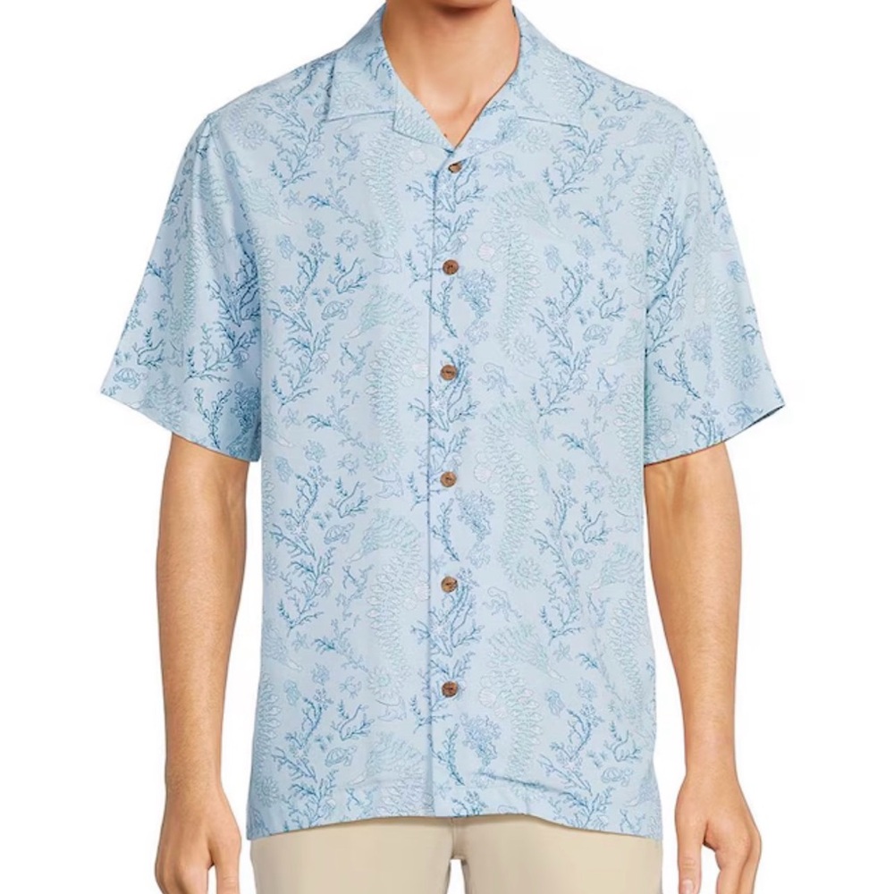CARIBBEAN Big & Tall Seahorse Print Short Sleeve Woven Camp Shirt. Size 2XL. NEW